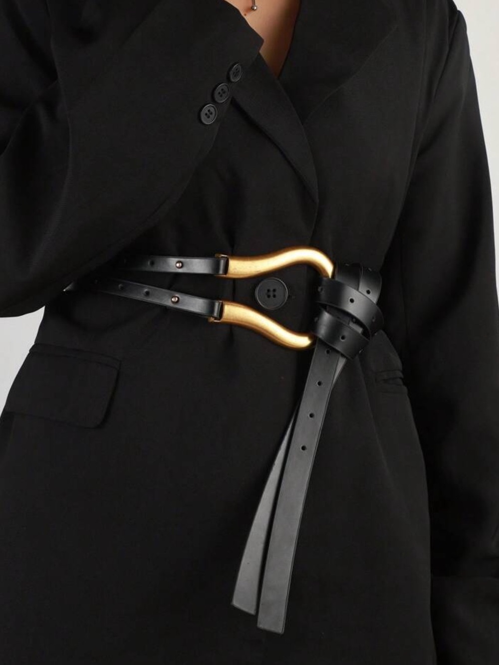 Gold Horseshoe Black Vegan Leather Waist Belt